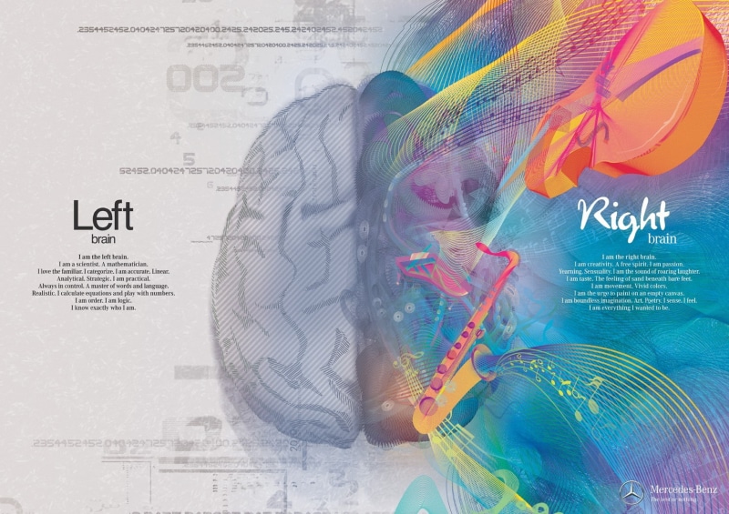 musical notes, text, Mercedes-Benz, splitting, digital art, 720P, abstract, numbers, brain, selective coloring