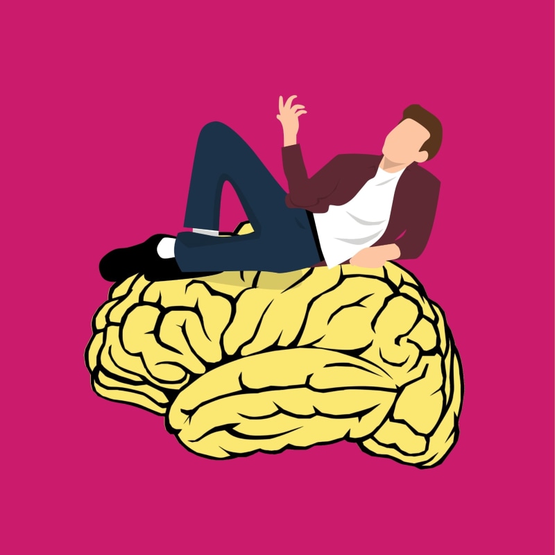 side view, limb, man, pink color, females, one person, body part, human arm, brain power, brain logo, human, 1080P, women, beautiful woman, brain, laying