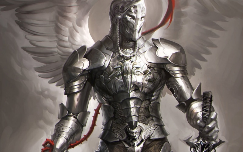 armor, no people, religion, statue, silver colored, silver, fantasy art, female likeness, artwork, male likeness, creativity, human representation, representation