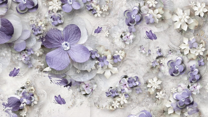 purple butterflies, abstract, diamonds, summer, 1080P, white, 3d and a, lavender, paper, sprinkle, purple, flowers, butterfly