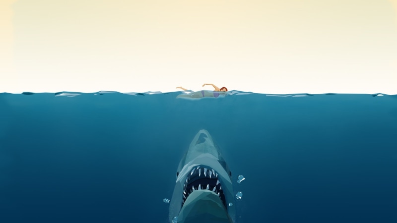 illustration, one person, underwater, movies, human arm, low poly, human body part, sky, animals, human limb, blue, 1080P, simple background, fish, low section
