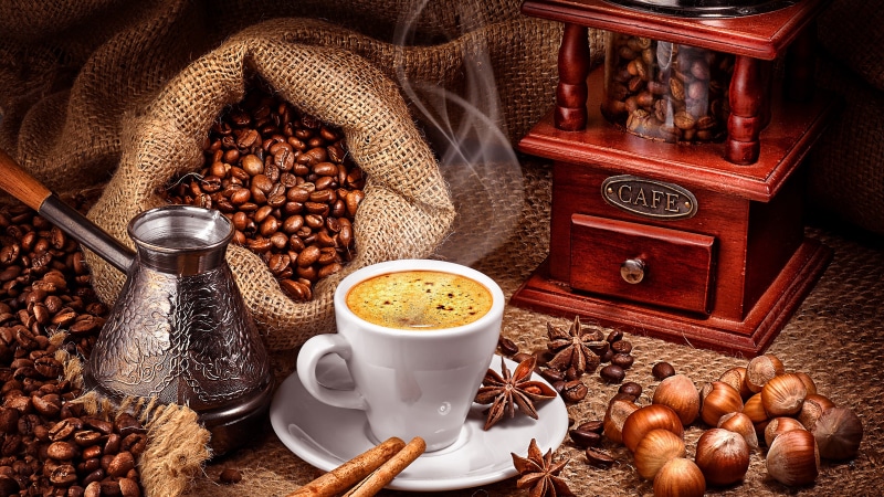 cinnamon, 4K, drink, still life, hot, coffee cup, nut, coffee, caffeine, still life photography, hot drink, cup, coffee bean, anise