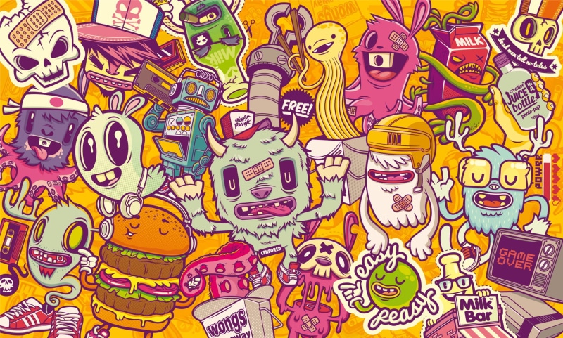 pattern, variation, no people, human representation, large group of objects, choice, graffiti, multi colored, communication, artwork, western script, collection