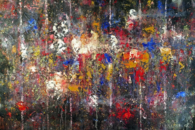 painting, blue, pattern, close-up, splattered, architecture, paint, multi colored, paintings, built structure, abstract, creativity, textured, craft, backgrounds