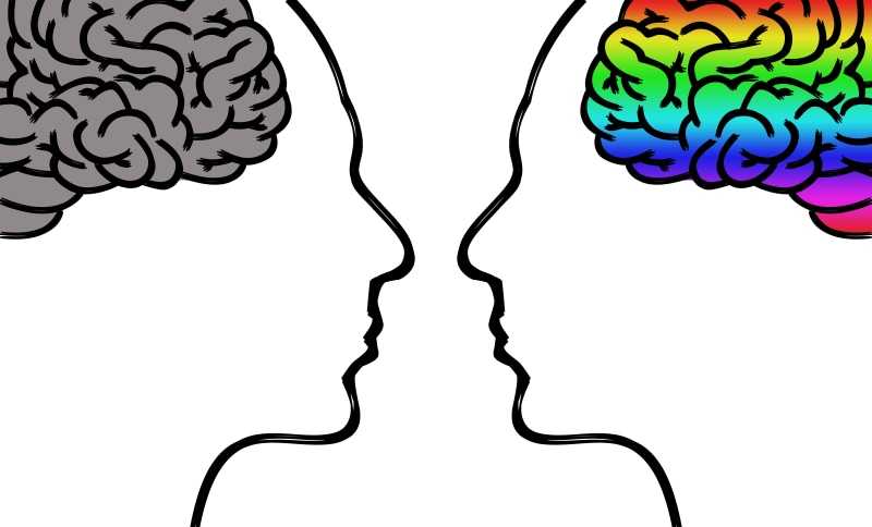 creativity, closed mind, silhouette, men, concentration, anxiety, thoughts, gray matter, face, healthcare and medicine, stick figures, multi colored, abstract