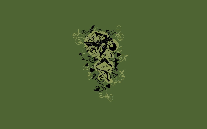 abstract, heart, bomb, green, shield, key, white, zelda, boomerang, illustration, 720P, hd, black, digital/artwork