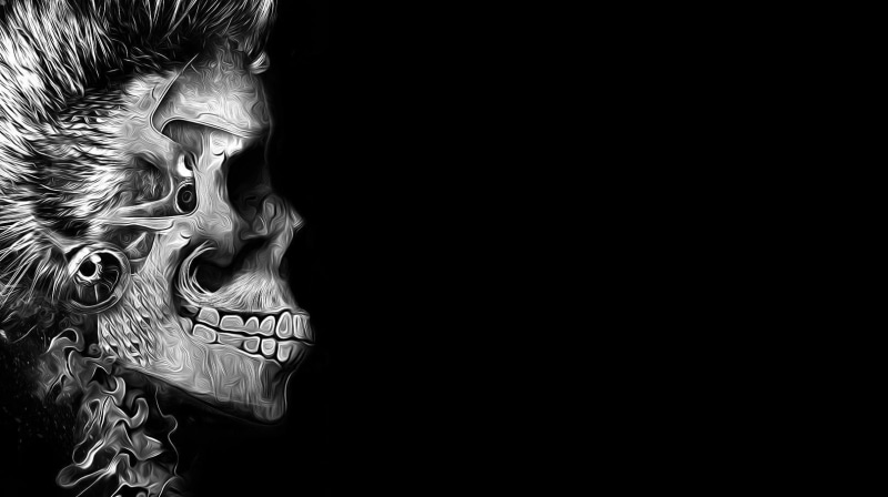 black background, single object, human representation, human, indoors, representation, artwork, skull, no people, 720P, creativity, cut out, sculpture