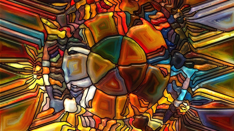 circle, abstract, 4K, multi colored, art and craft, built structure, stained glass, glass, travel destinations, CGI, lines, close-up, building, place of worship