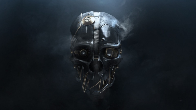 skull, toxic Substance, sign, backgrounds, spooky, Dishonored, black background, human Face, metal, illustration, Corvo Attano, technology, pollution, toy