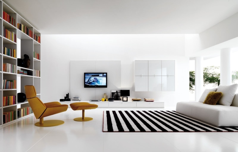 shelf, flooring, carpet - Decor, home, room, electric lamp, home Interior, seat, lifestyles, luxury, television Set, design, loft Apartment, sofa, ottoman