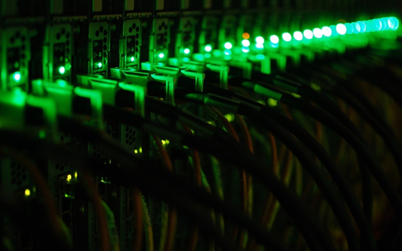 4K, connection, bright, equipment, server, electricity, bokeh, green color, night, computer network, pattern, green, nightlife, selective focus, electrical equipment