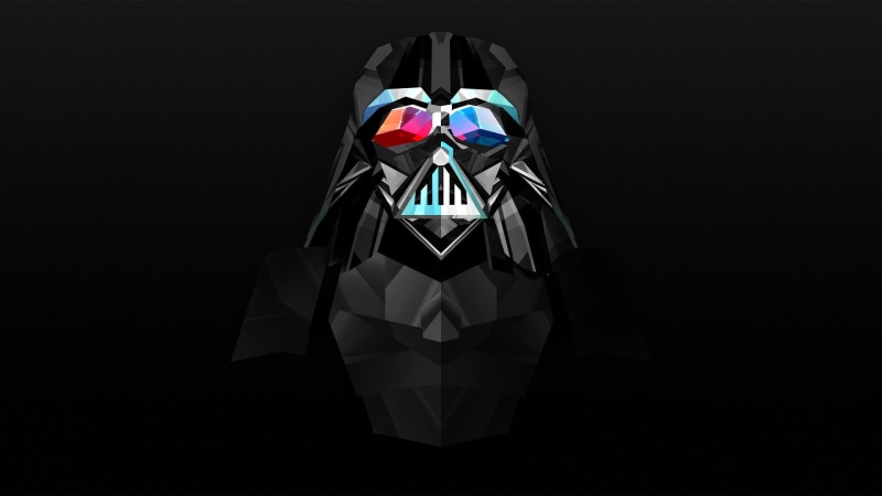 Star Wars, shiny, black background, shape, no people, Facets, cut out, studio shot, reflection, three dimensional, Darth Vader, multi colored, close-up