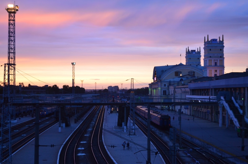 cloud - sky, building, railway, illustration, composition, orange, sunset, connection, shunting yard, 4K, transportation, built structure, mode of transportation