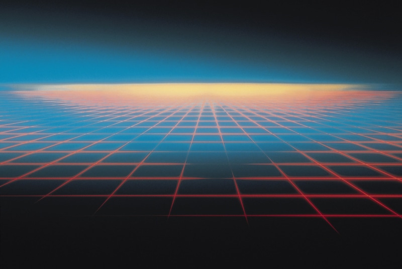 long exposure, outdoors, motion, digital art, night, digital composite, abstract, sound wave, grid, geometry, horizon, Tron, technology, no people