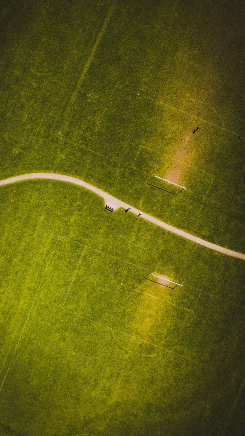 high angle view, single line, Soccer Field, yard line - sport, nature, outdoors, playing field, sport, portrait display, growth, turf, no people, plant