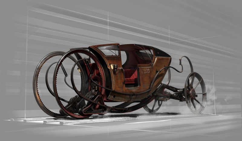 metal, 2K, close-up, tiled floor, dishonored 2, electricity, miniature, technology, flooring, indoors, wheel, no people, still life, absence, cable, brown