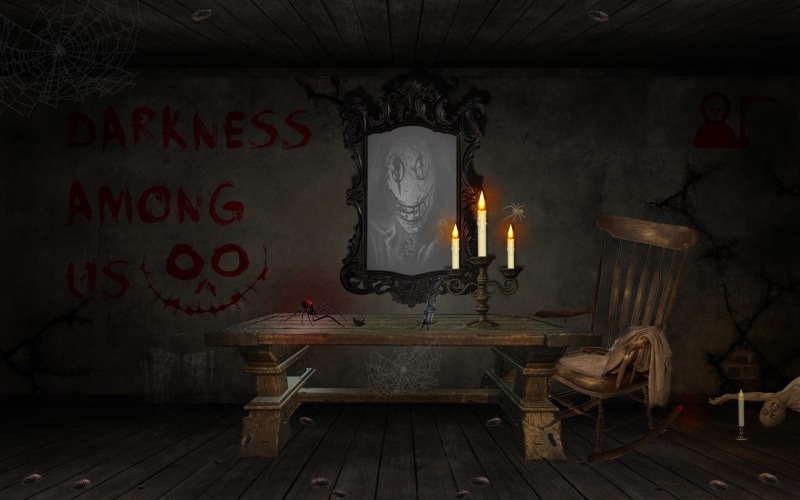 spider, creepy, chair, table, web design, candles, Dead by Daylight, blood, mirror, room, the widow spider, dead man, dark, horror, 720P