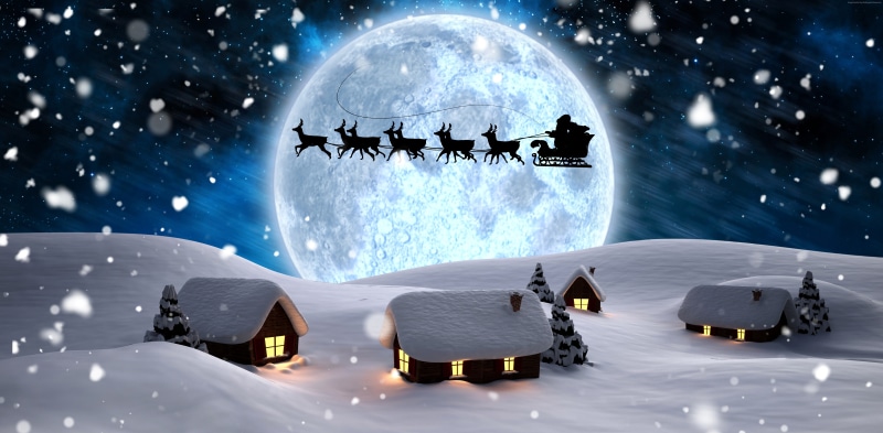 Christmas, moon, New Year, 5K, night, Santa, deer, snow, winter, 5K
