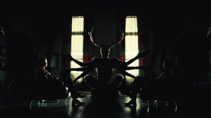 nature, studio shot, hannibal tv nightmare stag, architecture, dark, reflection, arts culture and entertainment, built structure, illuminated, symmetry