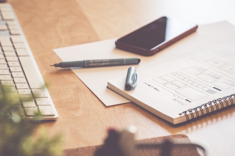 start-ups, paper, sketching, layout, wireless technology, high angle view, indoors, office supply, desk, notebook, note pad, designing, fountain pen, 4K