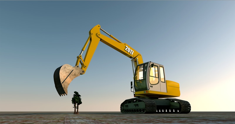 working, digging, mode of transportation, black, machine, sky, construction machinery, 3d visualization, earth mover, people, machinery, day, industrial equipment