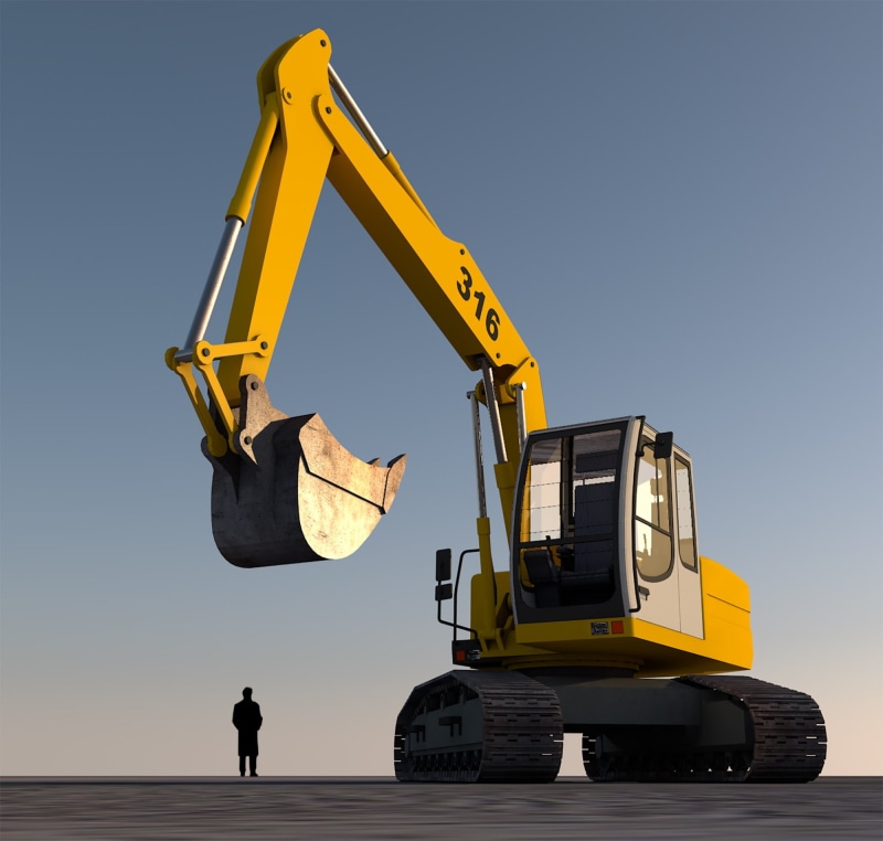 motion, monochrome, construction site, construction machine, contour, nature, lines, excavator, one man only, blade, people, one person, mode of transportation