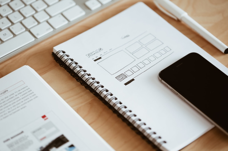 computer equipment, no people, close-up, webdesign, office, working, layout, keyboard, workplace, spiral notebook, table, wireless technology, wireframe