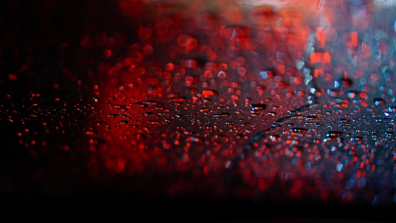 textured, full frame, city, backgrounds, bokeh, depth of field, no people, water, red, selective focus, close-up, wet, painting, raindrop, black, drop