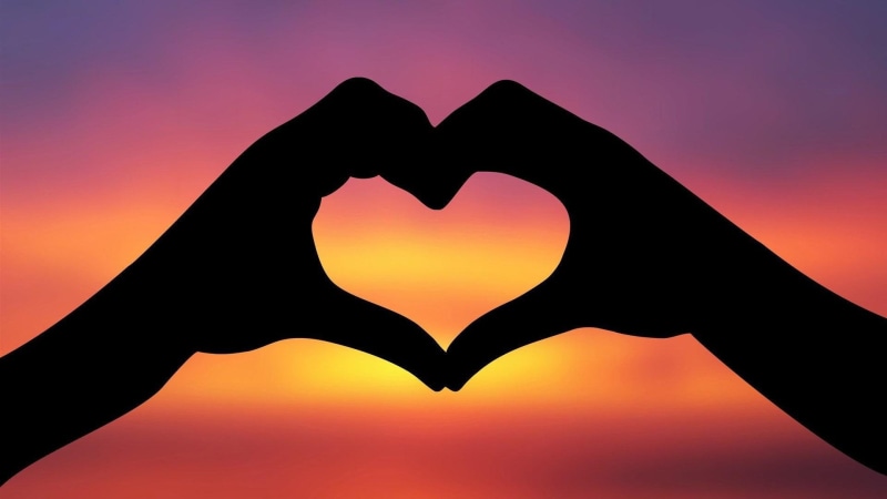 symbol, sunset, 1080P, hands, romantic, human, sky, romance, emotion, hand, heart, silhouette, sign, couple, love, feeling
