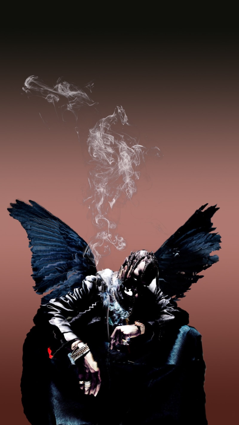 studio shot, adult, black color, beautiful woman, women, Travis Scott, Hip Hop, human face, 2K, smoke - physical structure, colored background, one person