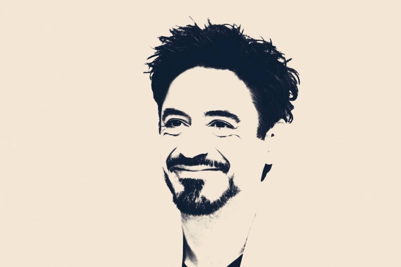 white background, looking at camera, indoors, hairstyle, cut out, close-up, portrait, Robert Downey Jr, headshot, facial hair, sketch, human face, copy space