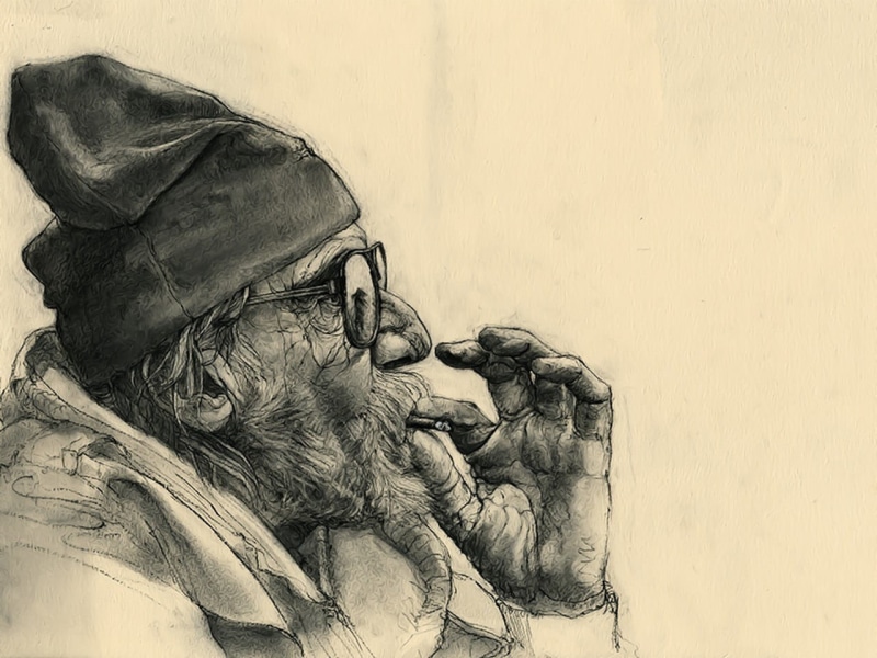 720P, men, man, holding, sketch, artwork, close-up, smoking, headshot, hopelessness, sunglasses, cannabis, old, adult, leisure activity, wood - material