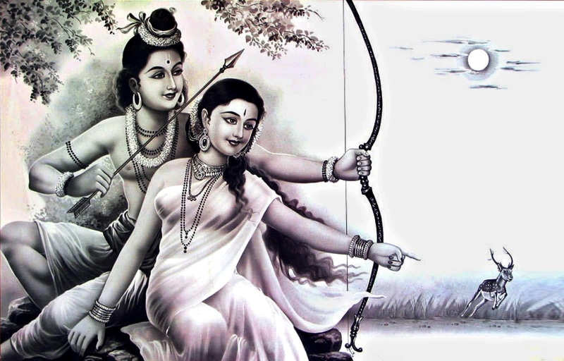 rama, two people, people, sita, three quarter length, human representation, smiling, mata, creativity, young adult, day, Lord Ram, women, nature, sketch