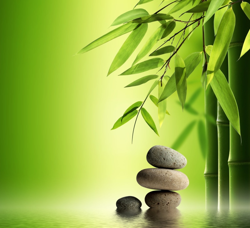 simplicity, tranquil Scene, nature, backgrounds, 4K, stone - Object, wealth, indoors, meditating, spa, water, massaging, feng Shui, grass, green background