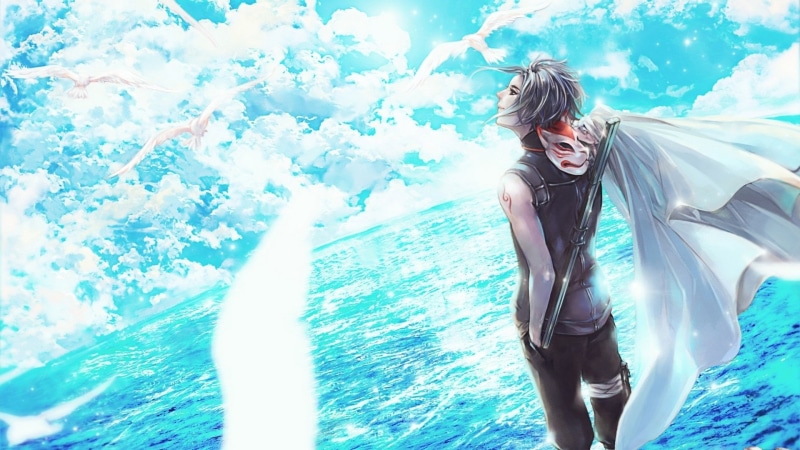 blue, Bird, young adult, outdoors, three quarter length, adult, Anime, Man, weekend activities, hairstyle, Sea, one person, digital, day, women