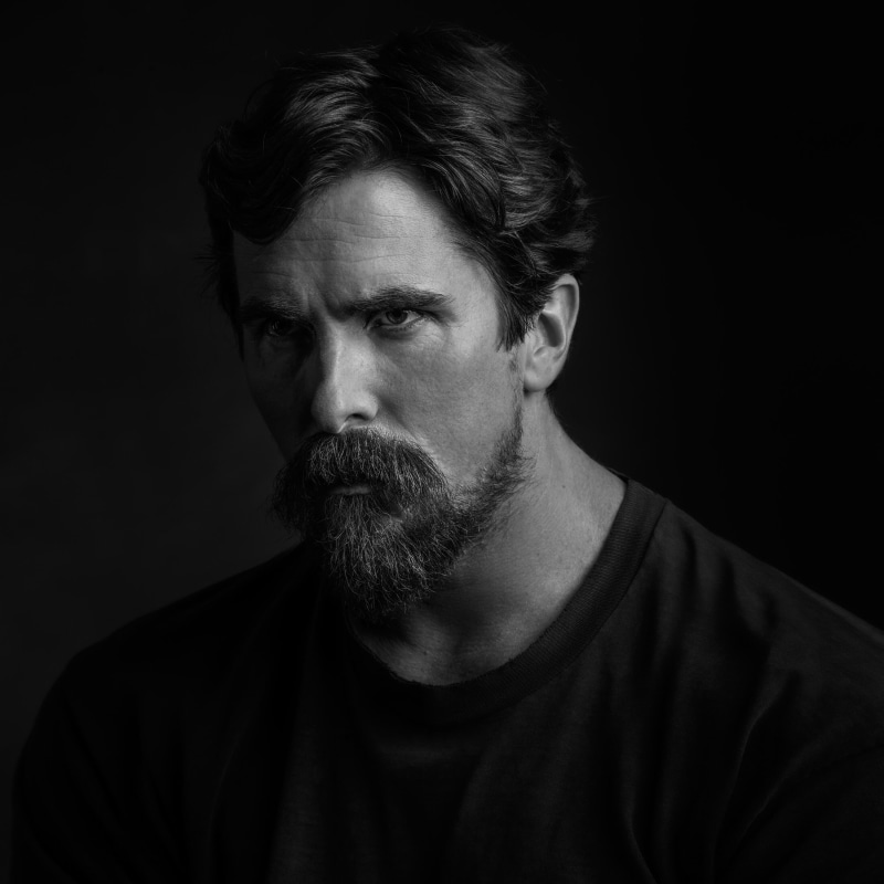 hairstyle, portrait, New York, Christian Bale, photo, crew, males, top, contemplation, human face, studio shot, beard, photographer, close-up, one person