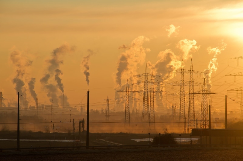 dawn, production, fog, evening sky, station, industrial district, silhouette, smog, sunset, toxic, grinder, climate change, environmental protection, no people