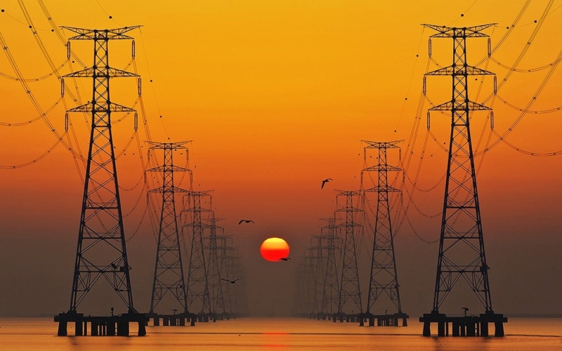 utility pole, fuel and power generation, tower, tranquility, no people, environment, lake, climate, complexity, outdoors, electricity pylon, nature, red