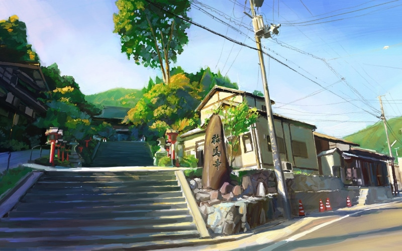 building exterior, artwork, telephone line, Japan, digital, power lines, built structure, city, utility pole, trees, day, technology, architecture, power supply