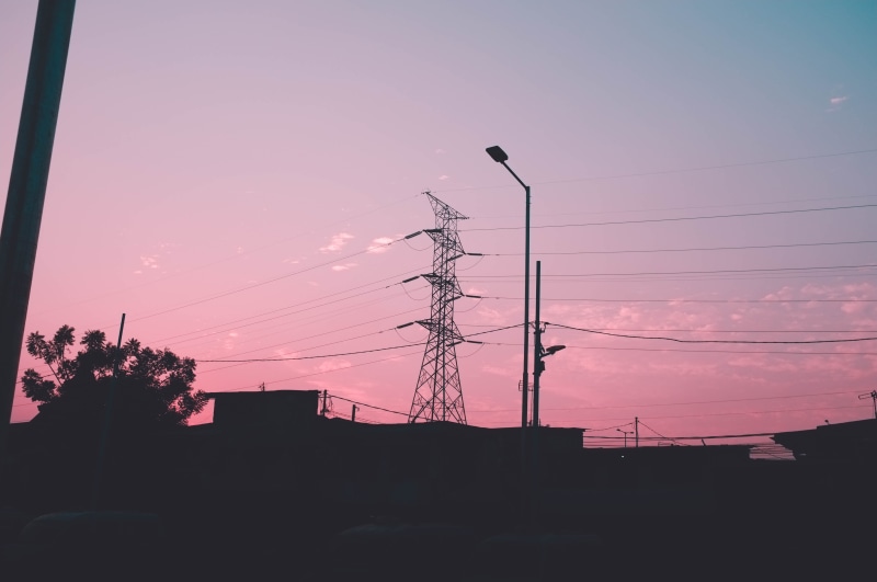 aesthetic, built structure, silhouette, transmission tower, sunset, pink color, electricity, architecture, cable, dawn, jakarta, electricity pylon, technology