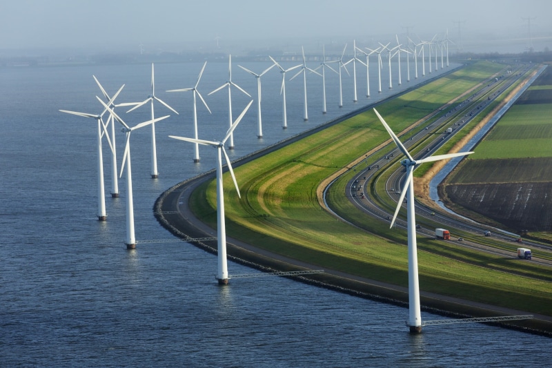 turbine, day, recycling, wind Turbine, renewable energy, sea, industry, transportation, grass, curve, windmills, water, landscape, generator, blue, green Color