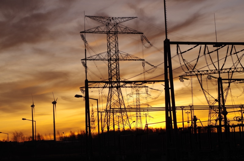 complexity, built Structure, sunset, dusk, power, metal, high-voltage line, transformer, outdoors, environment, in A Row, sky, fuel and Power Generation