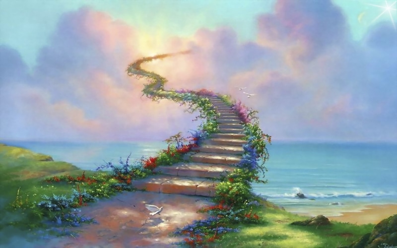path, hd, stairway, ultra, abstract, heaven, 2K, clouds, dove