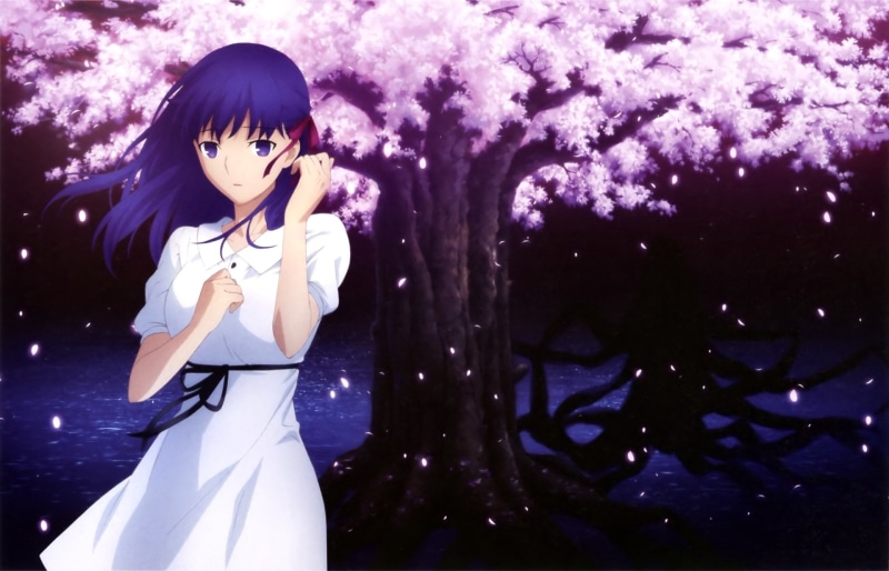 standing, Fate/stay Night Movie: Heavens Feel, looking at camera, one person, tree, Fate Series, front view, three quarter length, hairstyle, 1080P, adult