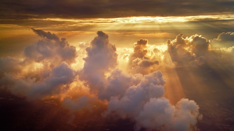 heaven, aerial view, sky, tranquility, no people, fog, sun rays, cloudscape, outdoors, sunset, atmosphere, wind, beauty in nature, nature, backgrounds