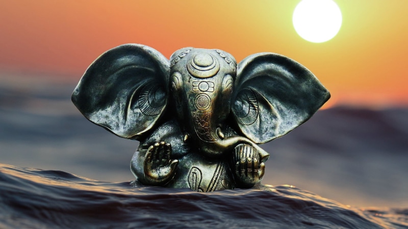 nature, human representation, focus on foreground, outdoors, sky, hindu, 1080P, goddess, sun, ganesha, sunset, water, creativity, god, representation