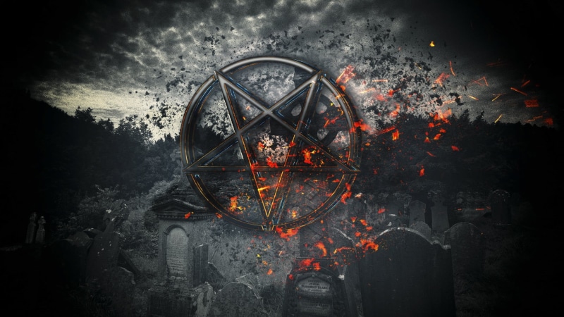 The pentagram is of the devil, 1080P, Fire, Cemetery