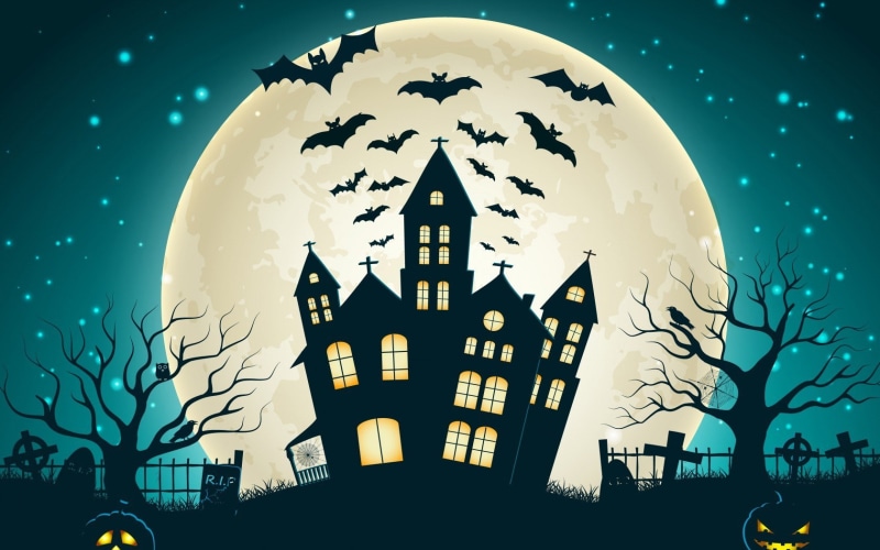 night, Moon, pumpkin, 720P, bats, spooky, Halloween, cemetery