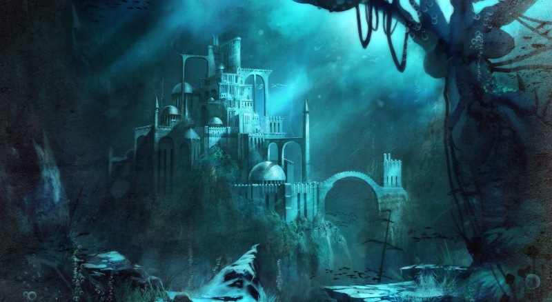 cross, building, underwater castle, the past, history, spirituality, no people, religion, place of worship, built structure, architecture, tombstone, Trine