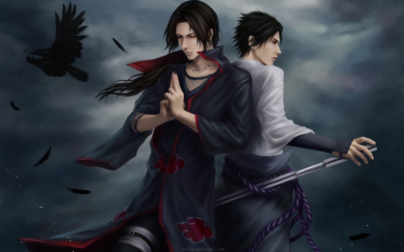 two people, illustration, front view, digital composite, lifestyles, Uchiha Itachi, Naruto Shippuuden, hairstyle, sasuke, uchiha, Uchiha Sasuke, young adult